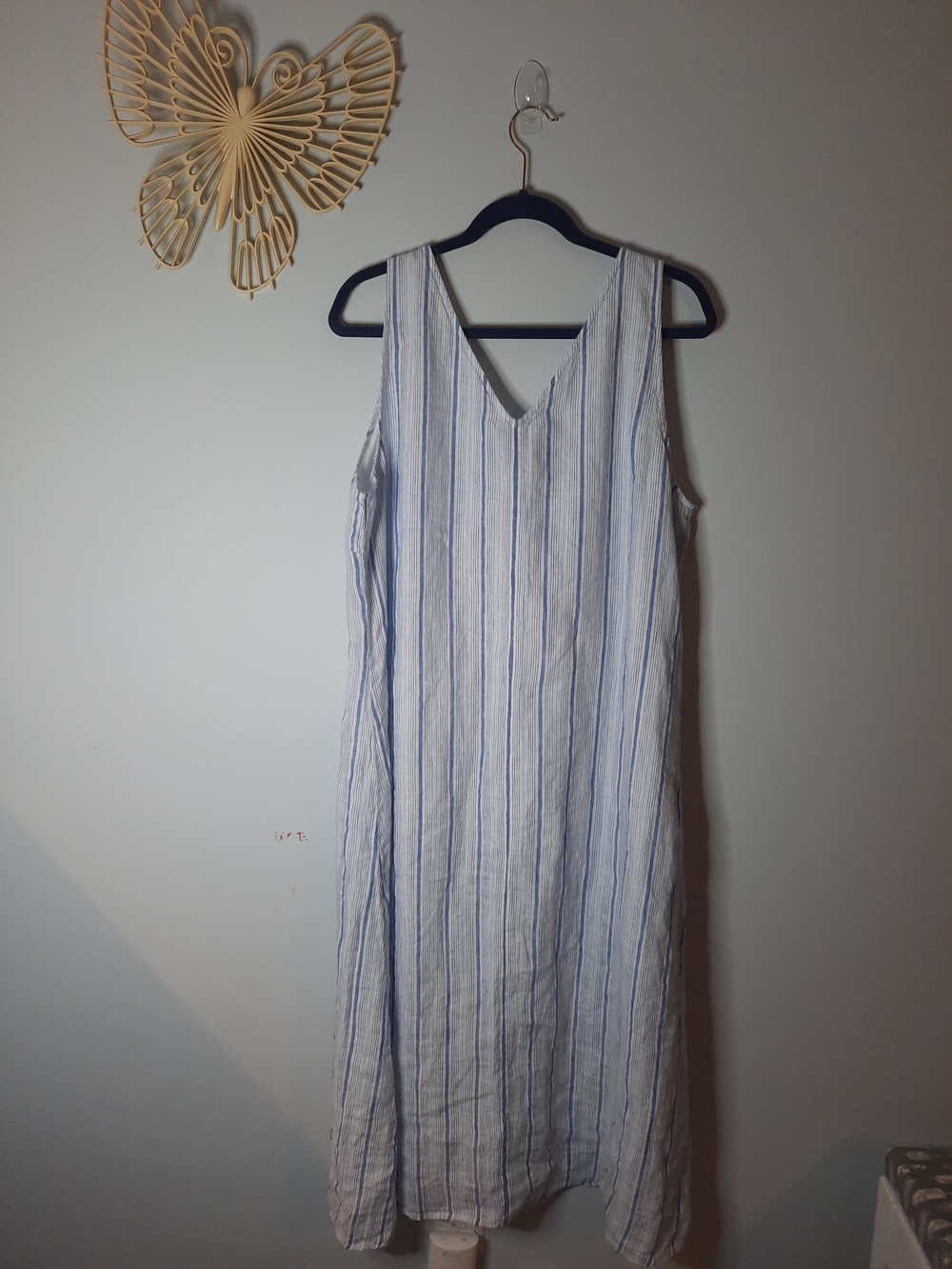 Talbots, 100% Linen Sz 16 Blue & White Striped V-Neck, Tank Maxi Dress, Coastal - Picture 5 of 5